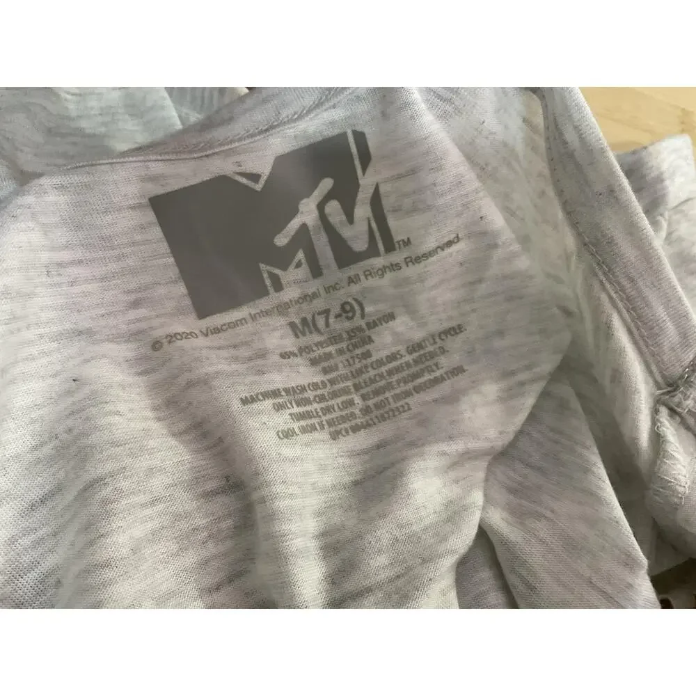 MTV Music Shirt Girls‎ M Gray Floral Logo Cutout Scoop Neck Graphic Tee